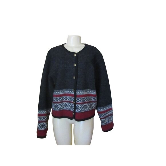 Vintage Tally-Ho Black Wool Cardigan W/ Brass-Style Buttons Sz L - Picture 1 of 6
